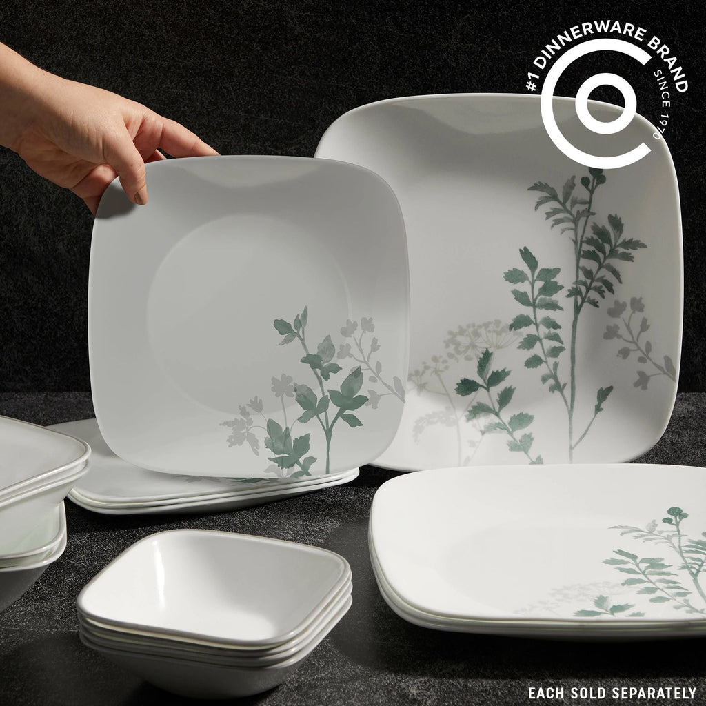 Assiette carrée fleurie sauge de 26,5 cm