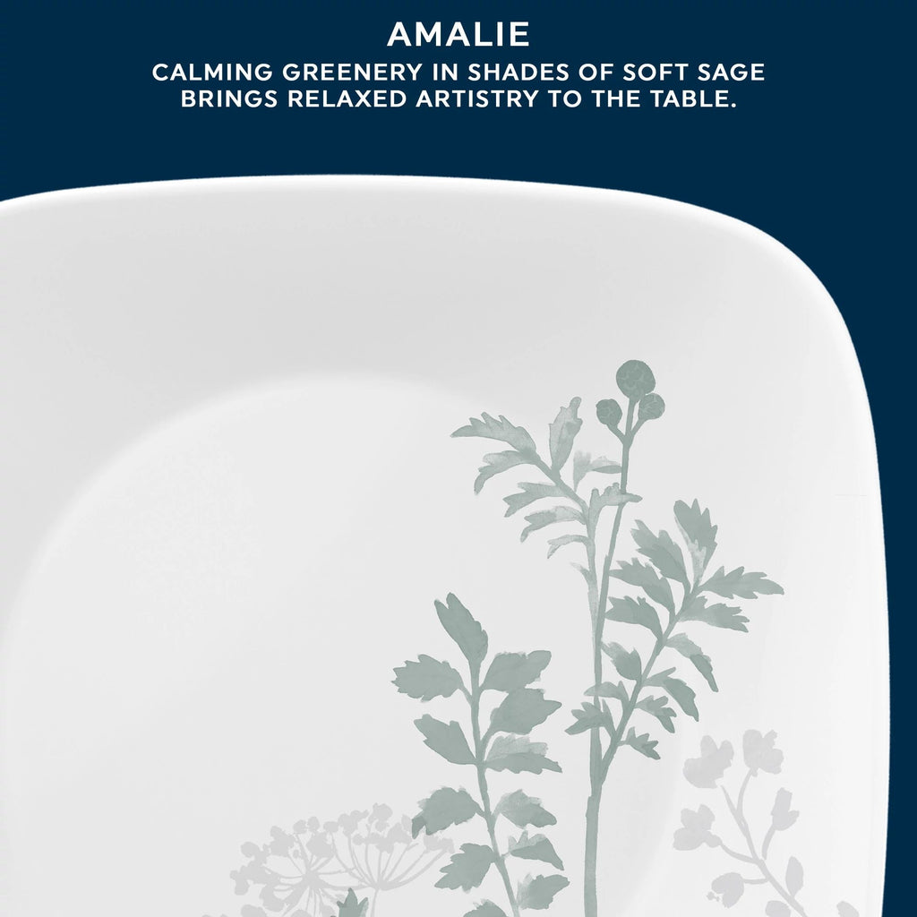 Assiette carrée fleurie sauge de 26,5 cm