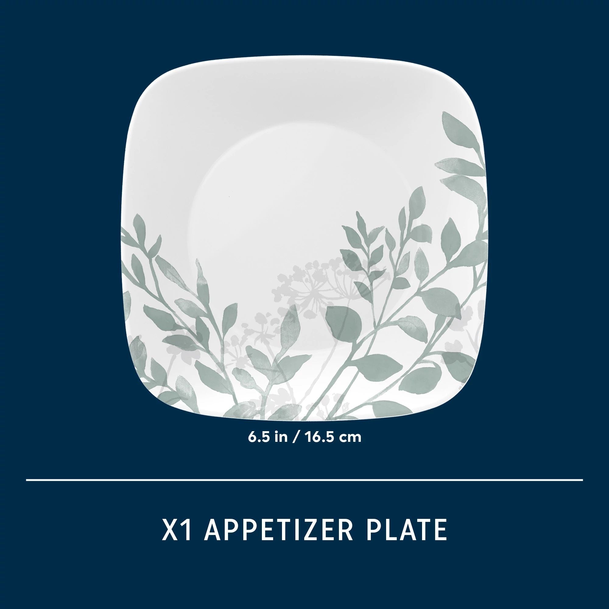 Assiette à apéritif carrée florale sauge de 6,5 pouces